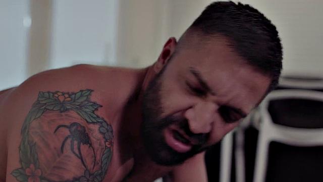 Gay BBC doggystyle bottom on the sofa