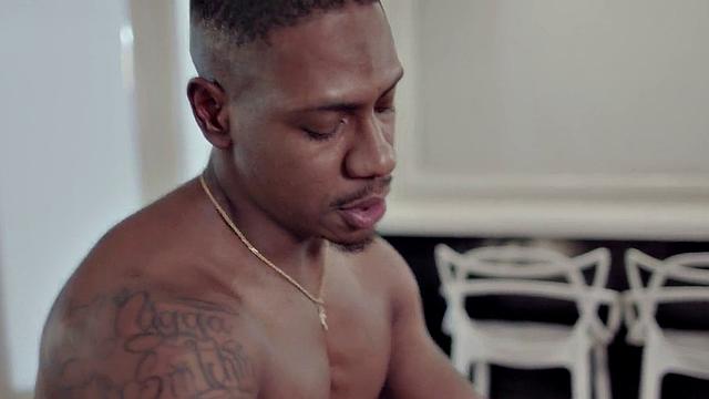 Gay BBC doggystyle bottom on the sofa