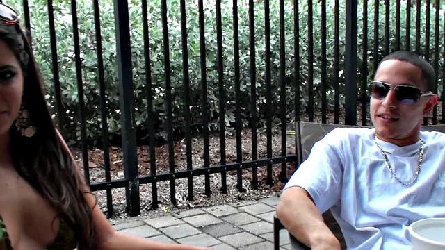 Latina babe Moni gets her bald pussy pierced and fucked in various positions on the couch