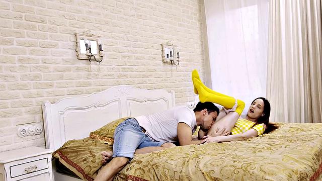 SISPORN. Smart guy tricks stepsister into taboo sex on the sofa