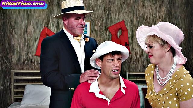 Throuple sharing busty GILF