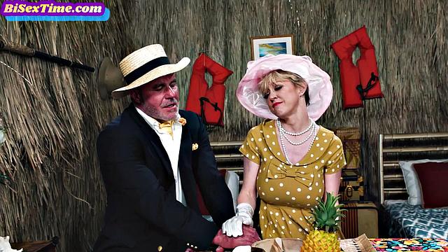 Throuple sharing busty GILF