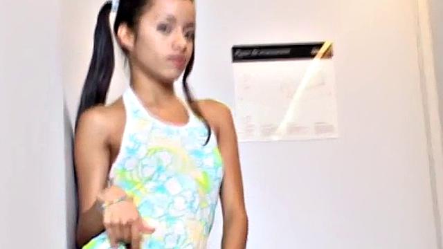 Horny latina teen touches herself