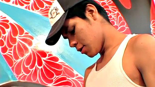 We find two Latin boys busy with their graffiti project when lust takes over. Soon big uncut cock is getting sucked as the smooth boys strip.