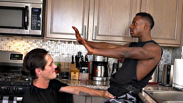 Black athletic stud asslicked in kitchen couple