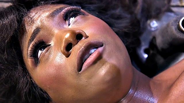 Ebony feet whipped by maledom in sensory deprivation