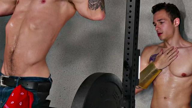 Gym jock with tattooed body barebacked by boyfriend till cumshot