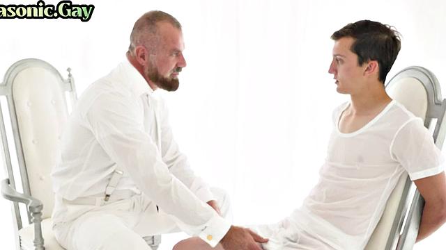 Religious skinny twink toyed by mason DILF in suit