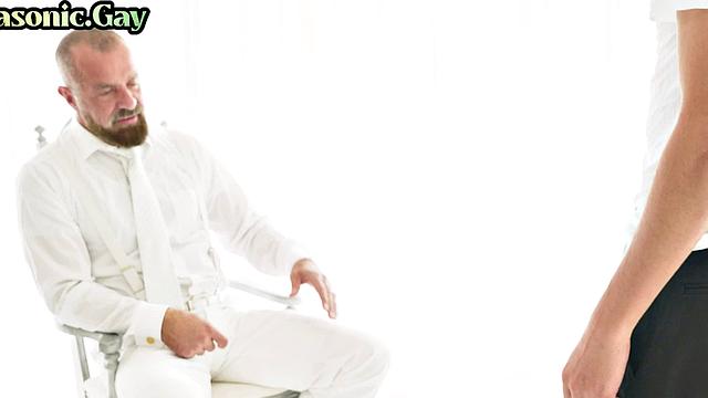 Religious skinny twink toyed by mason DILF in suit