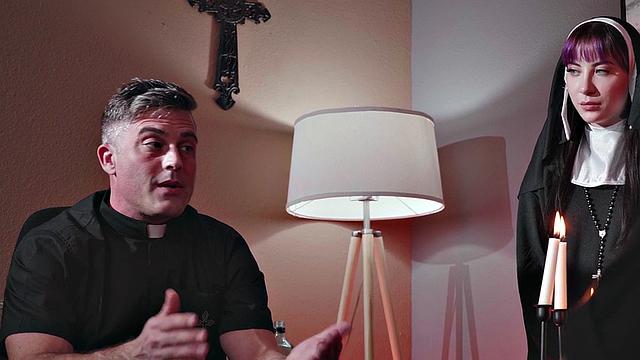 Perv priest fucks throat of CFNM student in dormitory