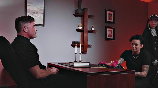 Perv priest fucks throat of CFNM student in dormitory