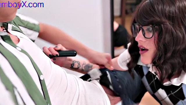 College femboy bareback fucked by cumming boyfriend