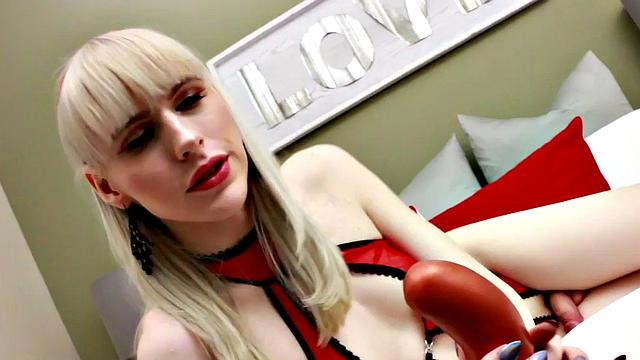 BDSM solo TS in lingerie toys urethra with dilator