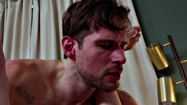 Blond stud bareback fucks his BF on couch