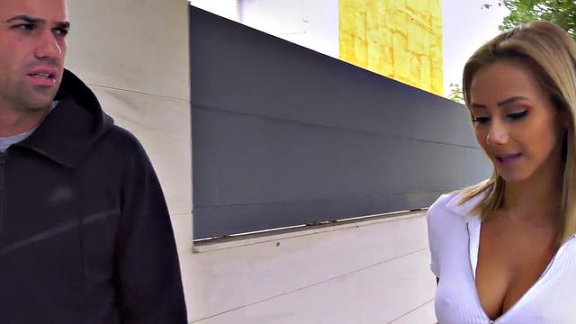 Publicly banging a blonde Latina in high heels & stockings with a big cock