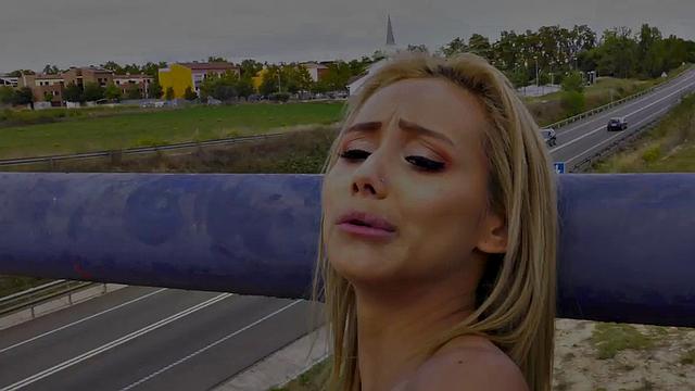 Publicly banging a blonde Latina in high heels & stockings with a big cock