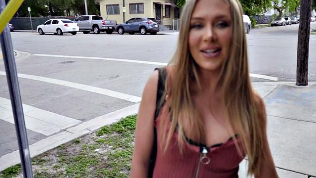 A busty babe get picked up on the street and fucked in public POV style