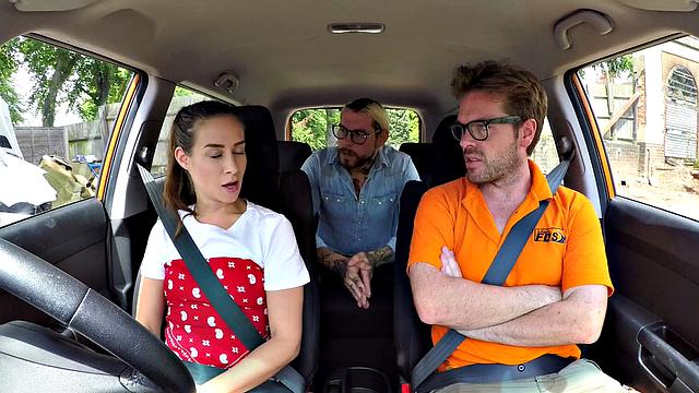 Naughty students fuck in car in secret POV action