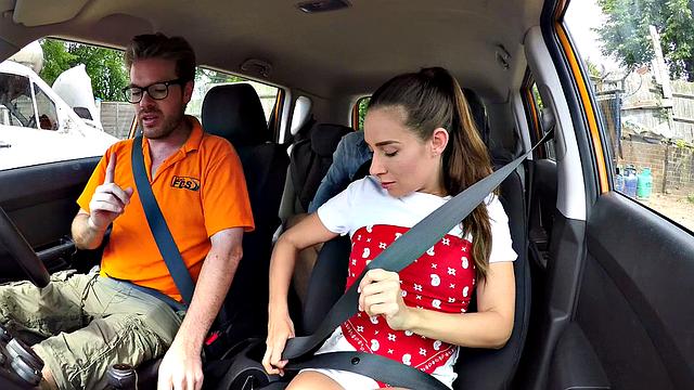 Naughty students fuck in car in secret POV action