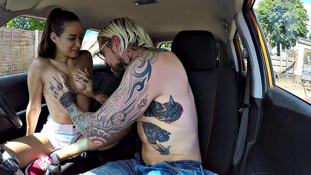 Naughty students fuck in car in secret POV action