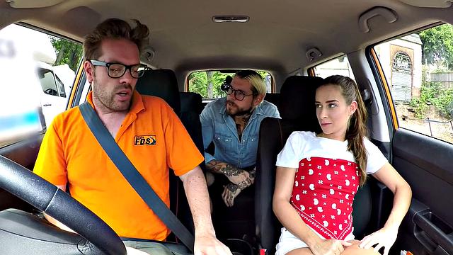 Naughty students fuck in car in secret POV action