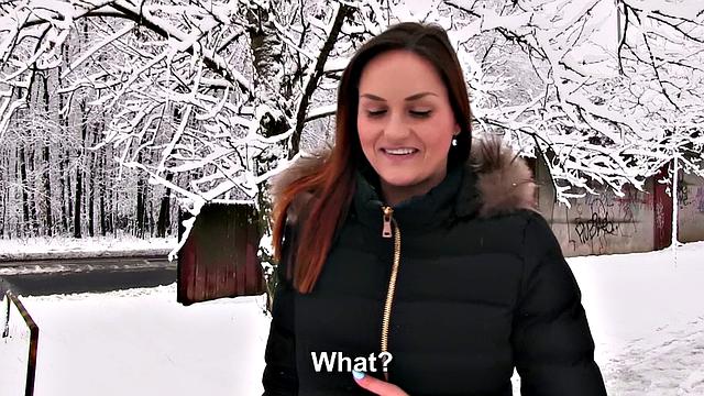 Huge-titted chick gives outdoor BJ & gets her pussy fingered