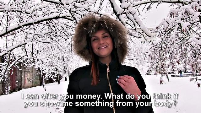 Huge-titted chick gives outdoor BJ & gets her pussy fingered