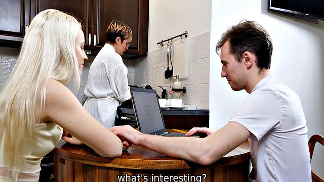 SISPORN. During dinner gal gives stepbro blowjob followed by sex on bed