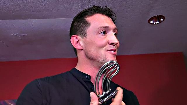 Bottom toys lover's asshole with sex toy and films him