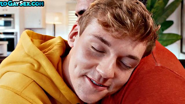 Gay daddies bareback fuck anal loving twink in a 3some till cum