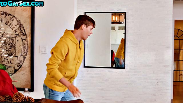 Gay daddies bareback fuck anal loving twink in a 3some till cum