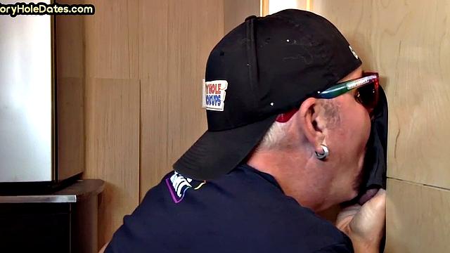 Gloryhole blowjob daddy gives oral pleasure at his home