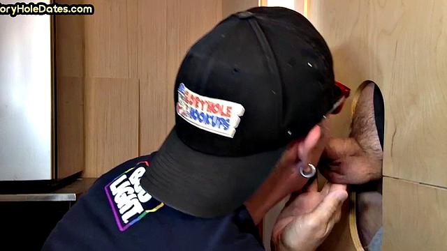 Gloryhole blowjob daddy gives oral pleasure at his home