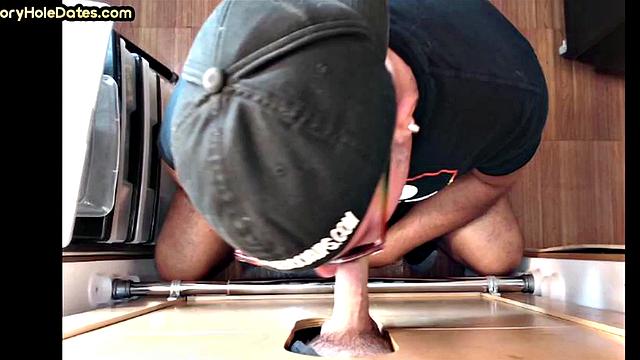 Gloryhole blowjob daddy gives oral pleasure at his home