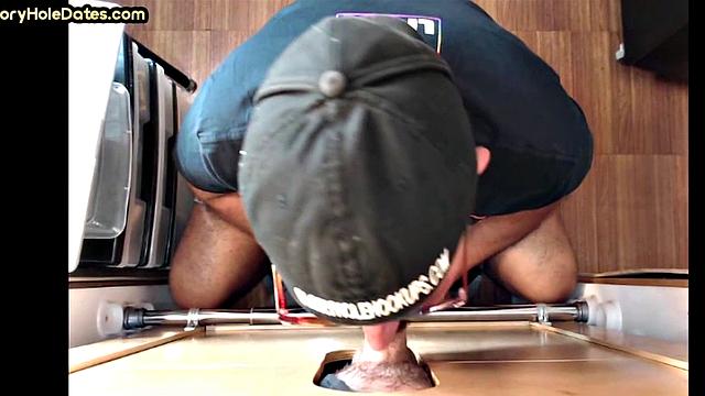 Gloryhole blowjob daddy gives oral pleasure at his home