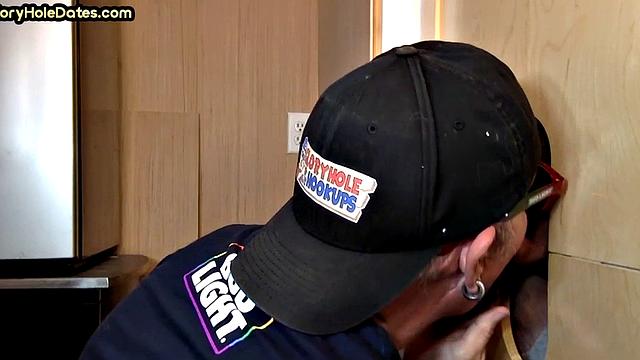 Gloryhole blowjob daddy gives oral pleasure at his home