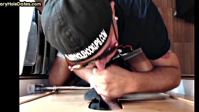 Gloryhole blowjob daddy gives oral pleasure at his home