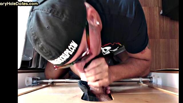 Gloryhole blowjob daddy gives oral pleasure at his home