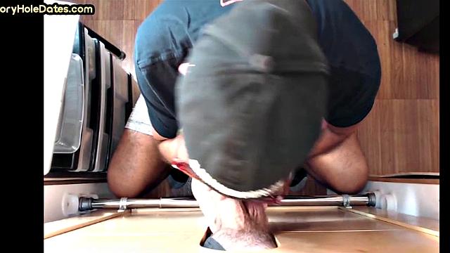 Gloryhole blowjob daddy gives oral pleasure at his home