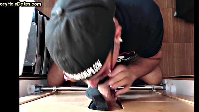 Gloryhole blowjob daddy gives oral pleasure at his home