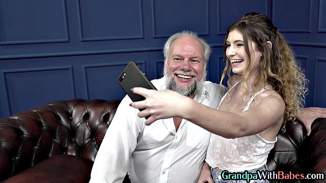 Skinny babe gets pounded by DILF