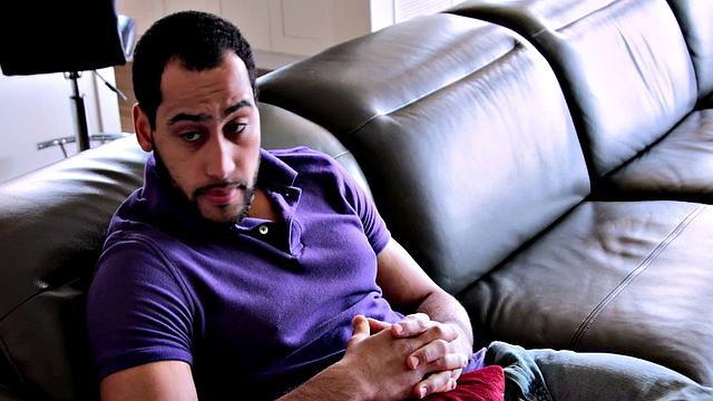 Stepbro's bareback ass-licking in living room while his girlfriend is in the room