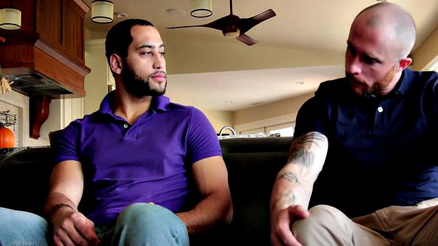 Stepbro's bareback ass-licking in living room while his girlfriend is in the room