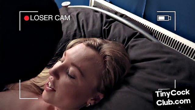 Babe watches small dick while fucking