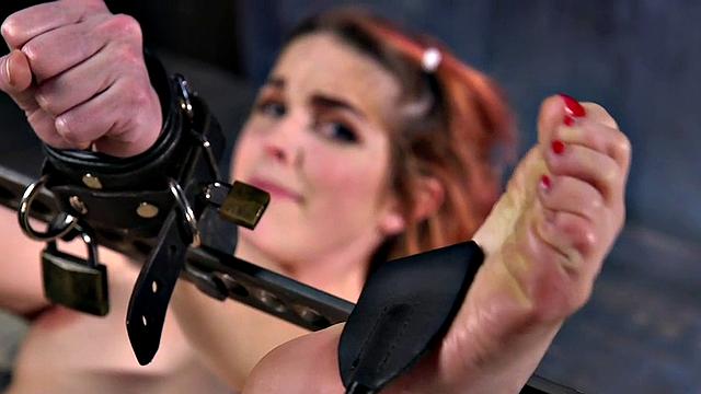 Hairypussy redhead with pigtails suffers BDSM whipping