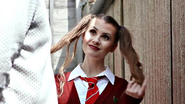 British college uniform voyeur teases guy outdoors