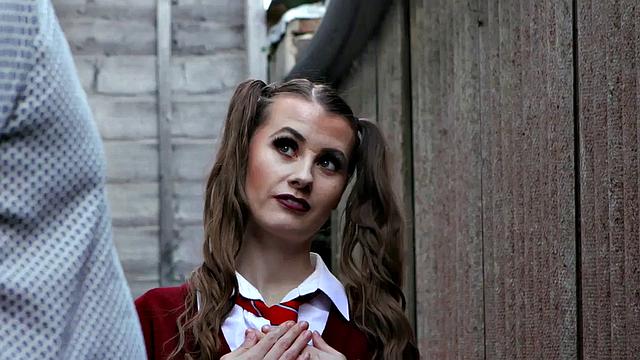 British college uniform voyeur teases guy outdoors