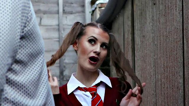 British college uniform voyeur teases guy outdoors