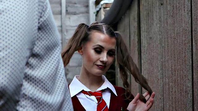 British college uniform voyeur teases guy outdoors
