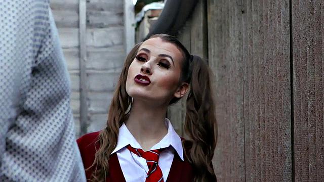 British college uniform voyeur teases guy outdoors